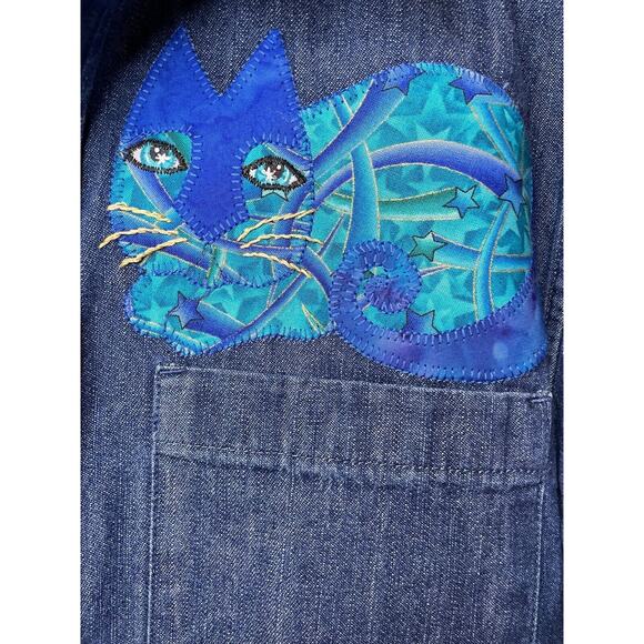 100% Cotton Croft & Barrow Blue Cat Patchwork Long Sleeve Button Down Size S - Picture 3 of 9